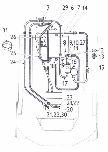 Vedení tlakového oleje - pojezd. hydraulika kompl.